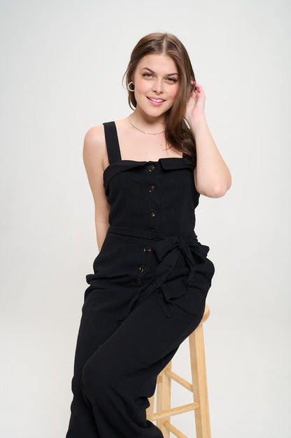 PLUS SLEEVELESS ADJUSTABLE STRAP BUTTON JUMPSUIT