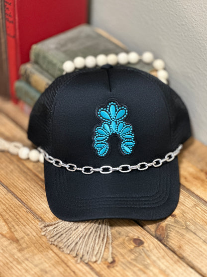 Black & Teal "Squash Blossom" Trucker Hat