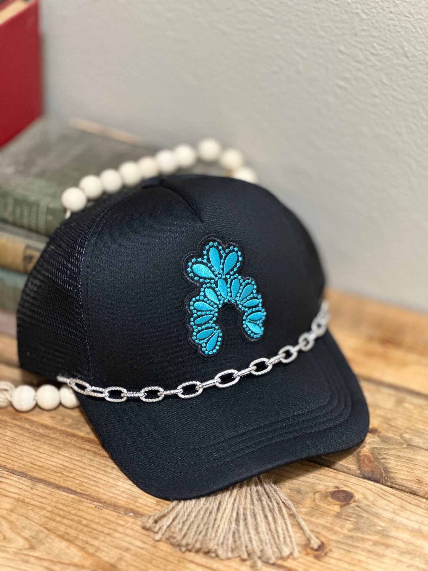 Black & Teal "Squash Blossom" Trucker Hat