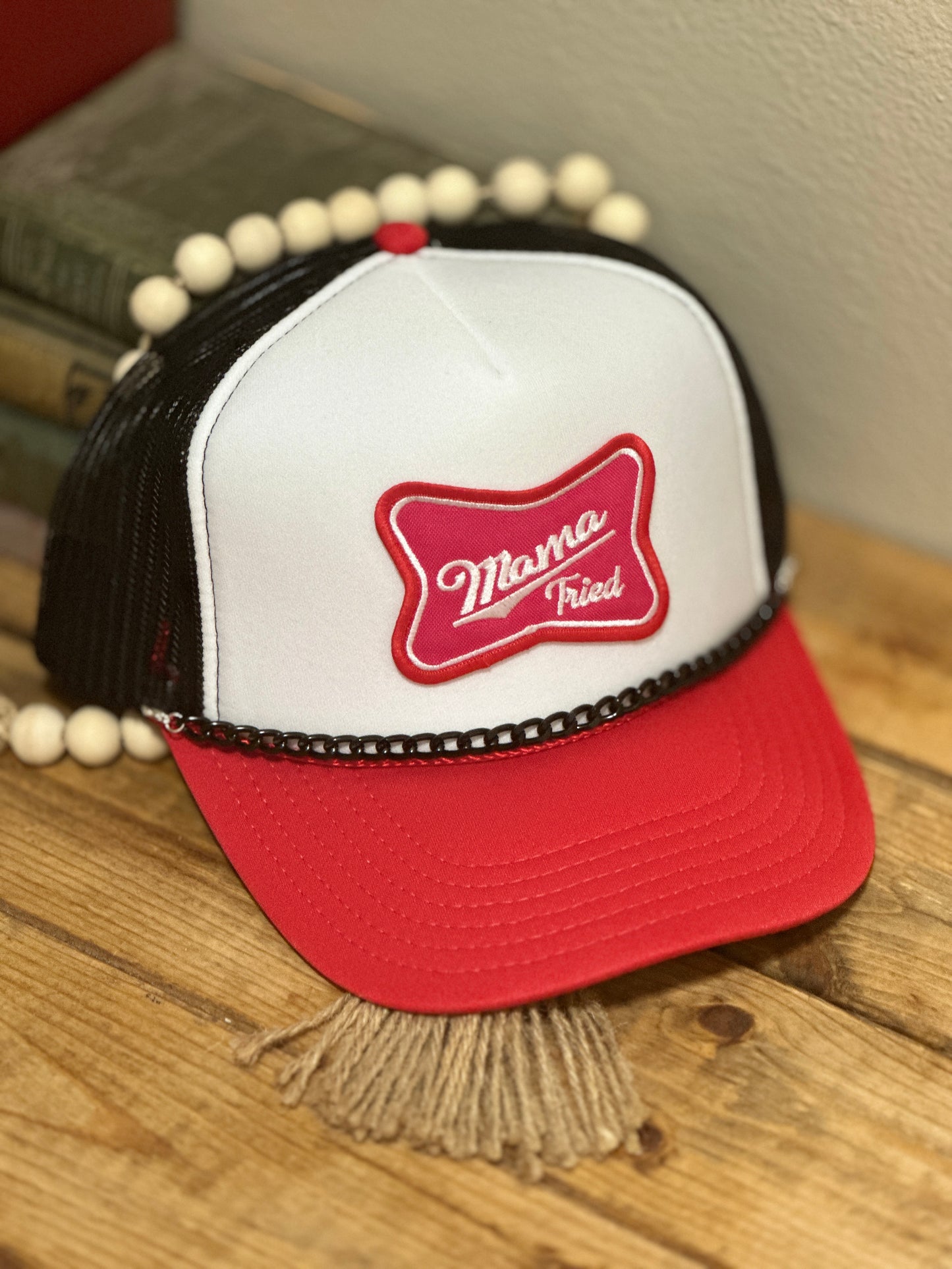 Red, Black, & White "Mama Tried" Trucker Hat