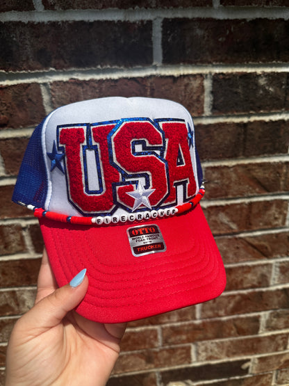 Starred "USA" Red, White, and Blue Trucker Hat