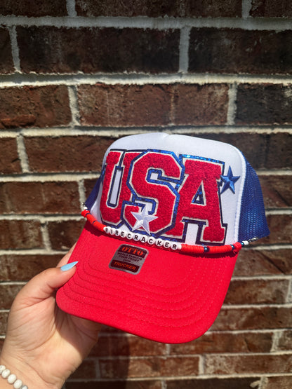 Starred "USA" Red, White, and Blue Trucker Hat