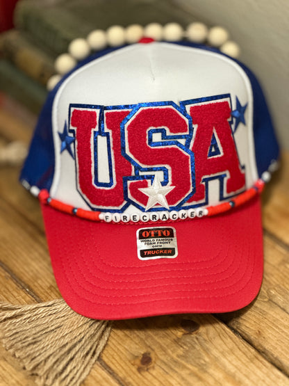 Starred "USA" Red, White, and Blue Trucker Hat