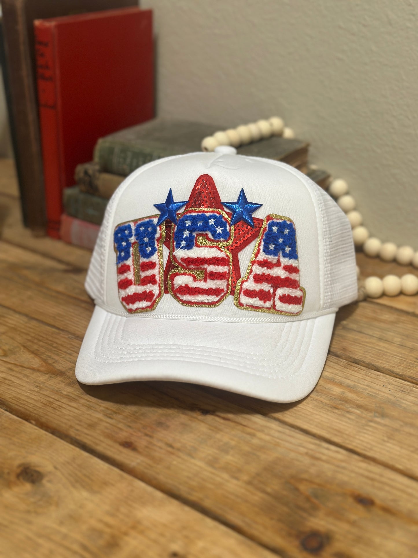 White "USA" Trucker Hat by MODERN GRACE COMPANY