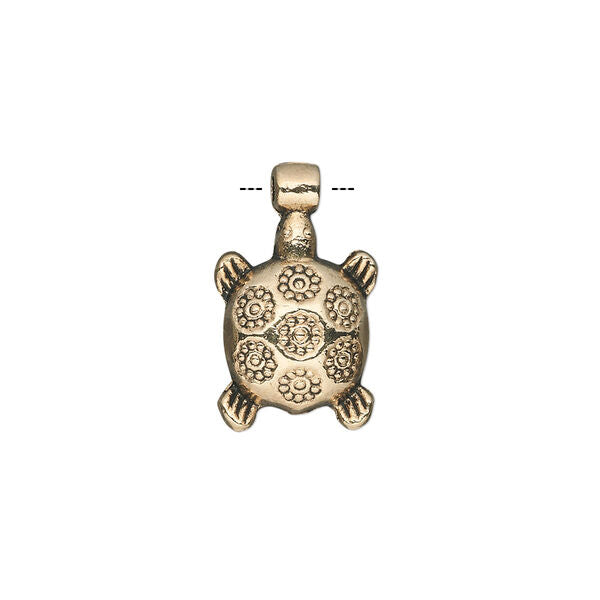 Charm, antique gold-finished "pewter" (zinc-based alloy), 15x12mm single-sided turtle