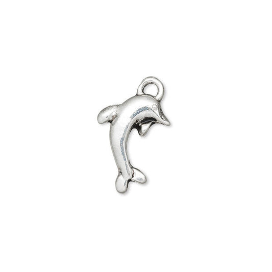 Charm, antique silver-finished "pewter" (zinc-based alloy), 16x12mm dolphin