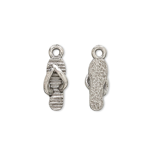 Charm, antiqued pewter (tin-based alloy), 19x7x5mm sandal