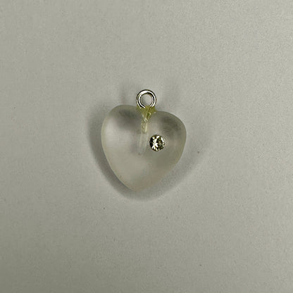 Drop mix, Czech glass / cubic zirconia / silver-plated brass, frosted mixed colors, 11mm heart