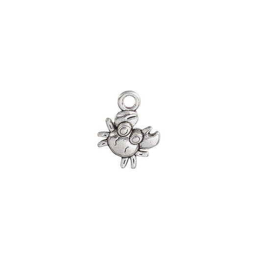 Charm, antique silver-plated "pewter" (zinc-based alloy), 11.5x11.5mm double-sided crab