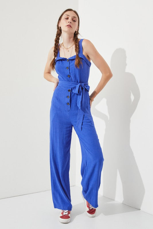 PLUS SLEEVELESS ADJUSTABLE STRAP BUTTON JUMPSUIT