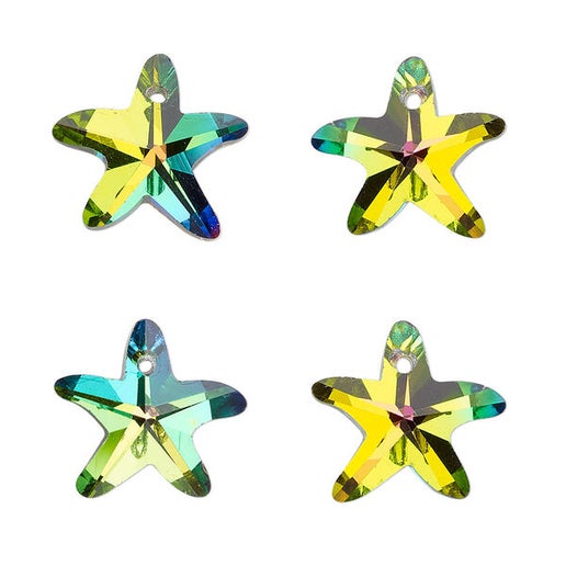 Drop, glass, transparent clear vitrail, foil back, 15x14mm hand-cut faceted starfish